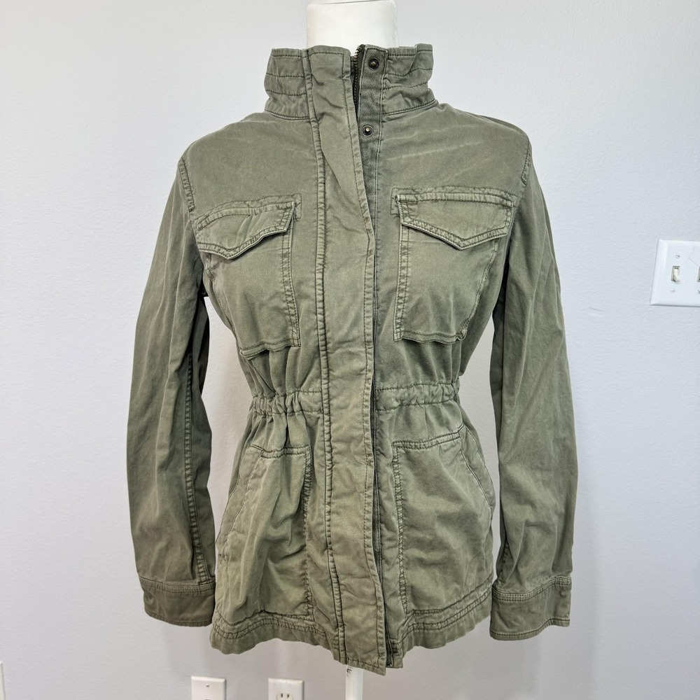 GAP Jacket Women's XS Olive Green Core Utility Twill Funnel Neck Cinch Waist